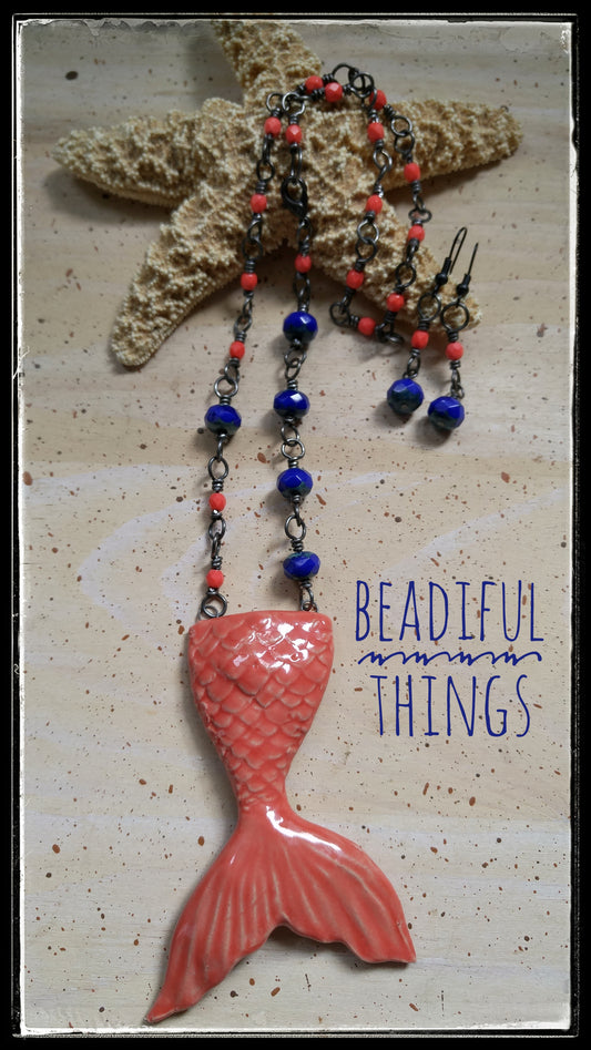 Mermaid Tail necklace & earring set