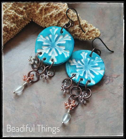 Turquoise Clay Snowflake earrings
