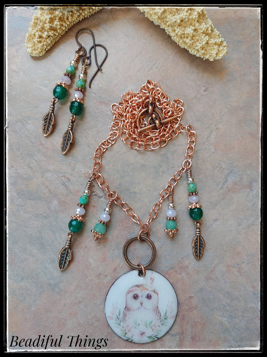 Sweet Boho Owl necklace & earring set