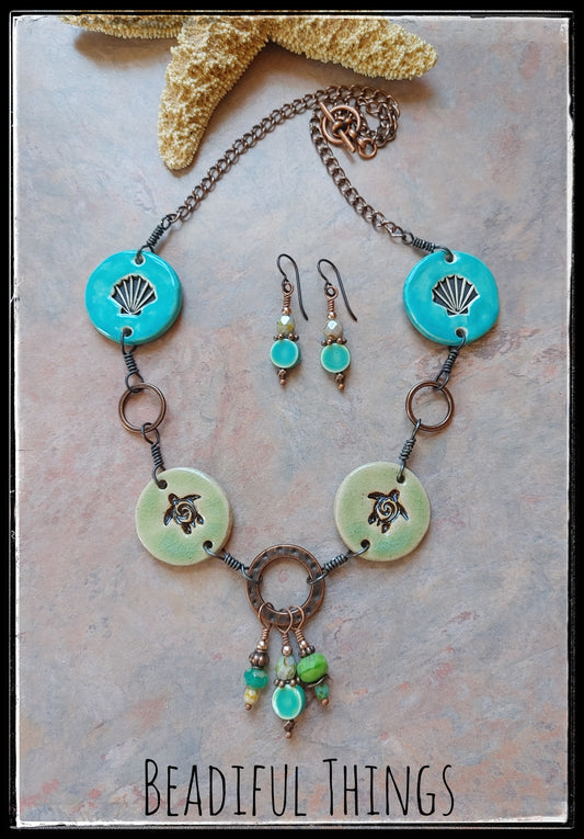 Sea turtles & Seashells necklace & earring set