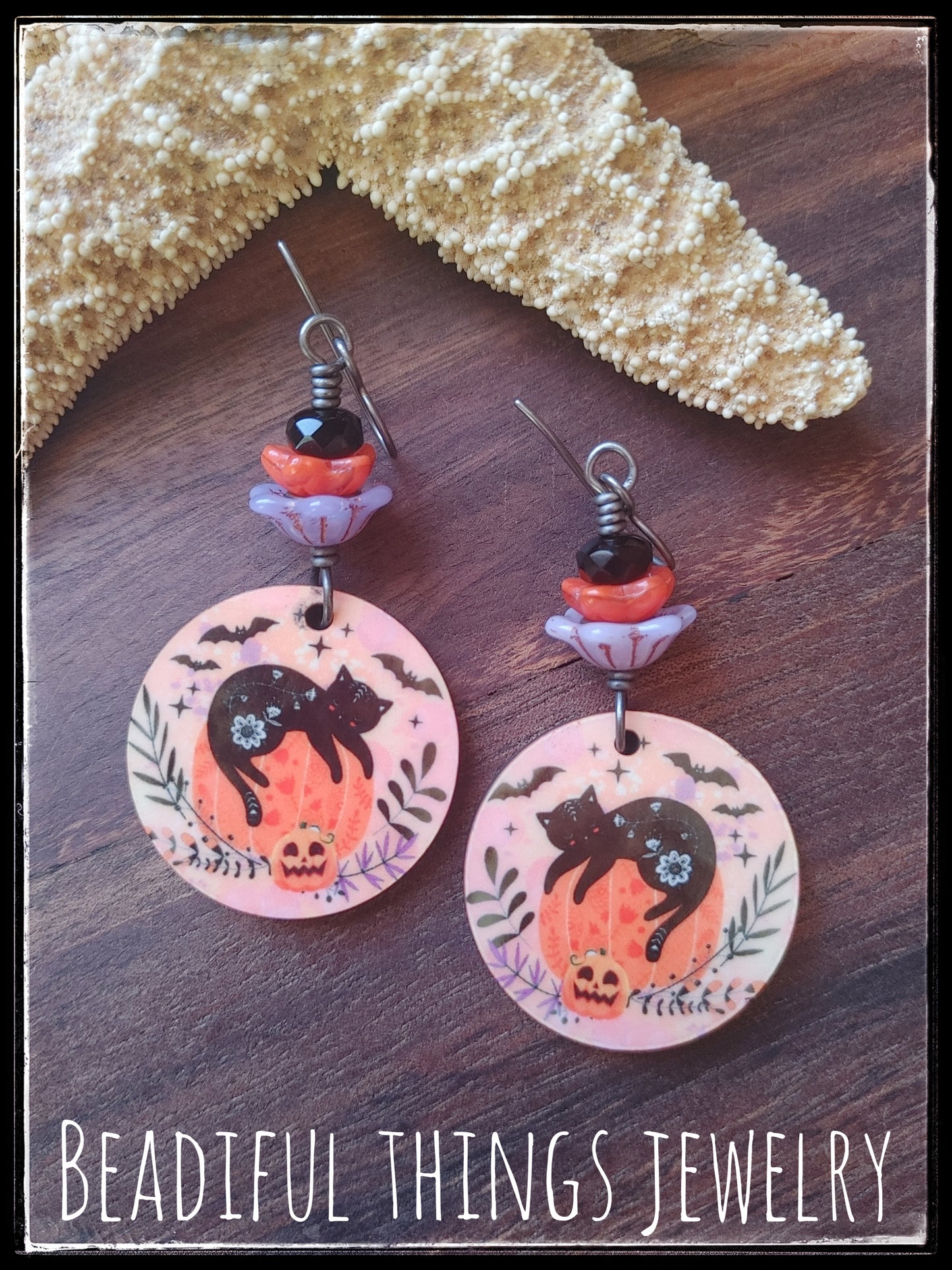 Reserved for Barbara Halloween Cat/Pumpkin earrings