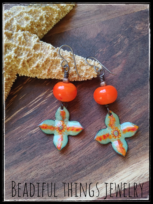 Neon orange & sage earrings